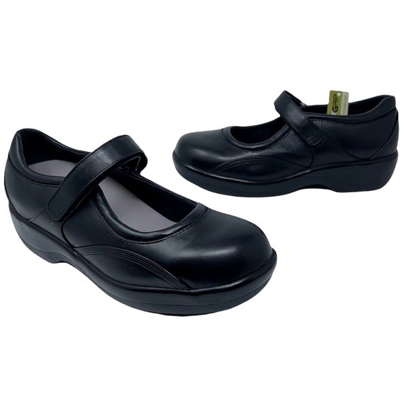 Apex Shoes - Apex Womens Ambulator Mary Janes Shoes Black Leather Hook & Loop Strap 9.5W New